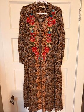 savannah jane embroidered dress Savanna Jane Rust Embroidered Midi Dress With Tie Front Details Small